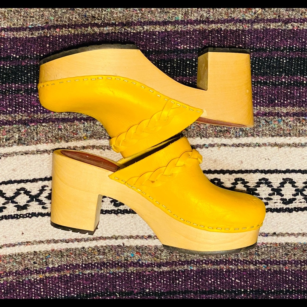 Swedish Hasbeens yellow heeled Louise Clog